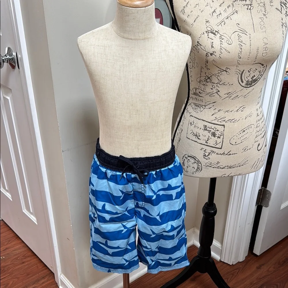 🦈 Gymboree Blue Shark Pattern Swim Trunks 🩳 Pool Ocean Vacation Cruise Resort